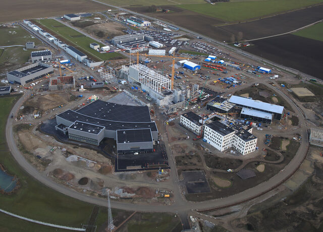 Aerial view of the ESS construction site in Autumn 2019