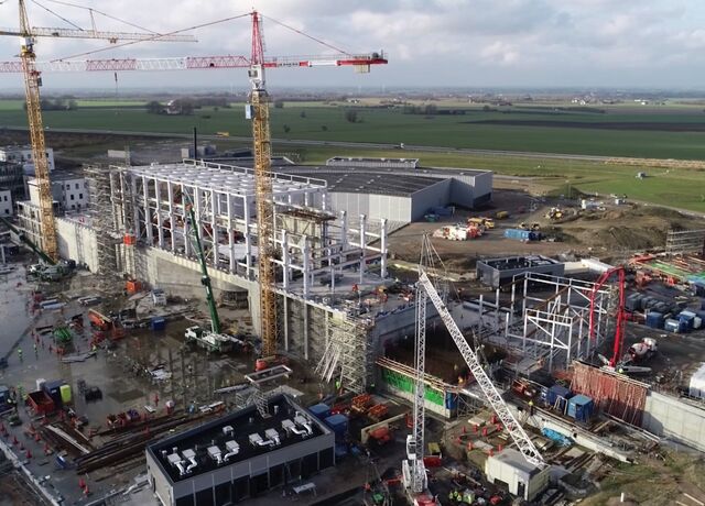 Drone footage of site progress in November 2019, showing the Target Station building.