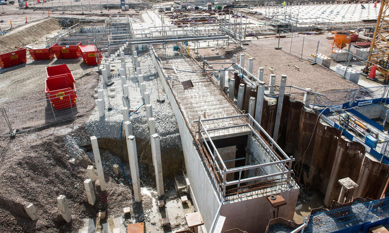 The utility tunnels for the Target Station and foundation pilings.