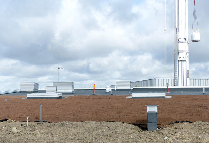 Green roof topsoil atop four additional layers of materials.