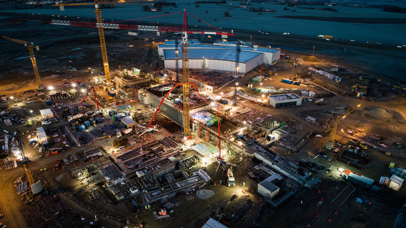 Aerial view construction site early morning