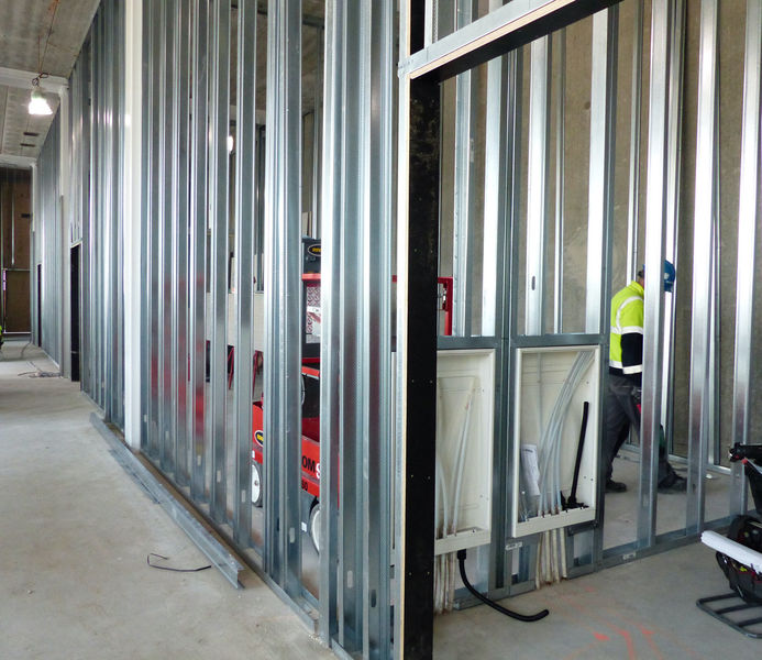 Framework for walls in the Target Entrance building.
