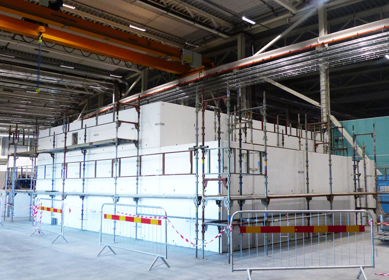 The BIFROST instrument cave, under construction in Experimental Hall 3.