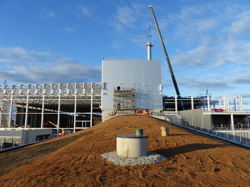Looking towards Target - the ventilation stack is now in place.