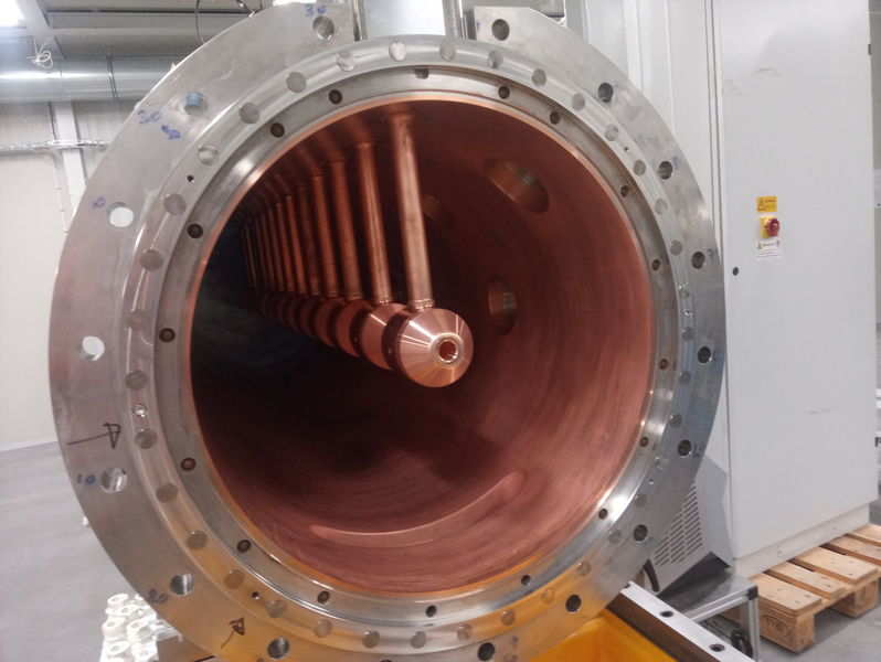 The inside of a Drift Tube Linac tank.