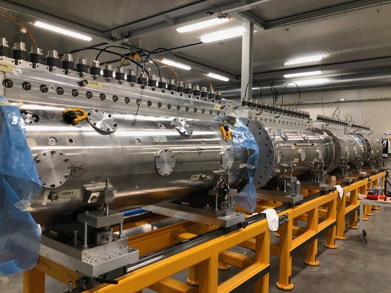 Drift Tube Linac (DTL) tanks in preparation in the workshop