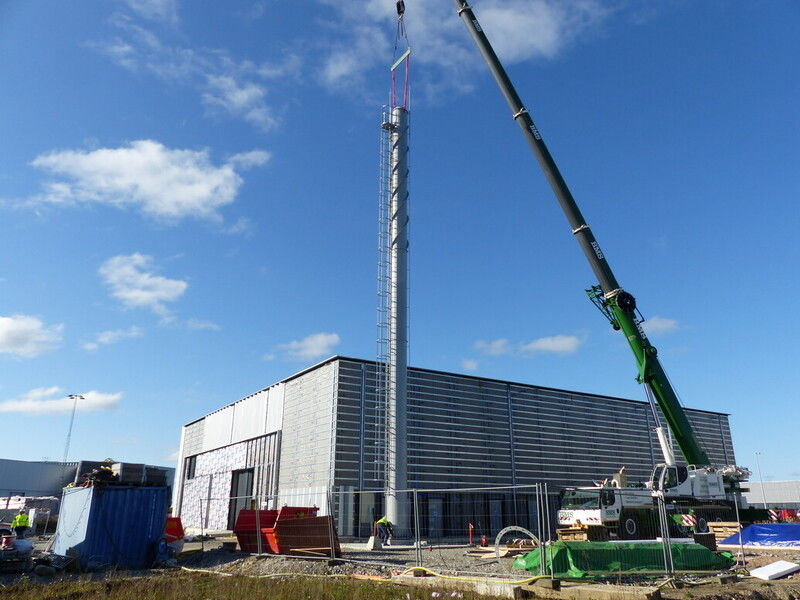 The ventilation stack for the Waste Treatment Faclity